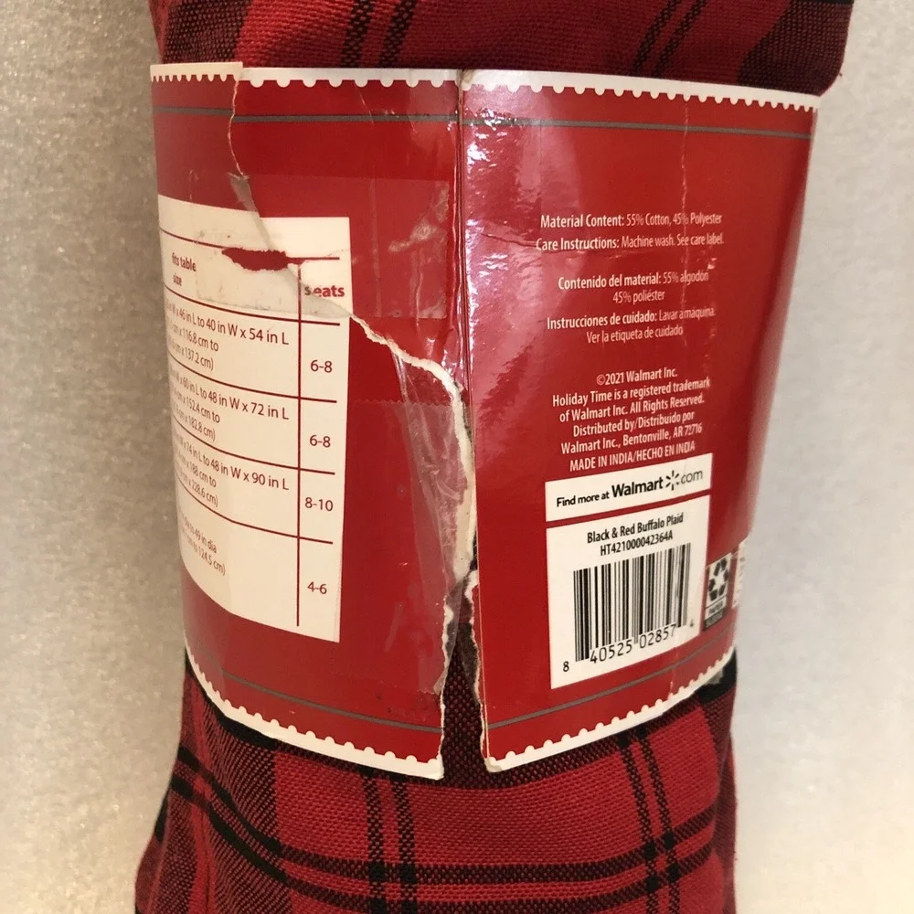 New Holiday Time‎ Buffalo Plaid Fabric Tablecloth Red Black Rectangle 60